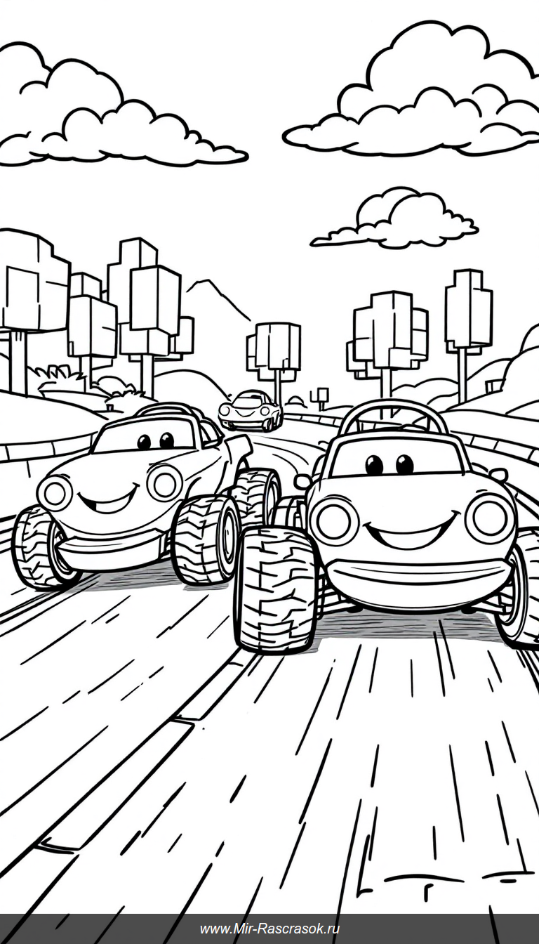 Веселые гонки Roblox на раскраске для детей