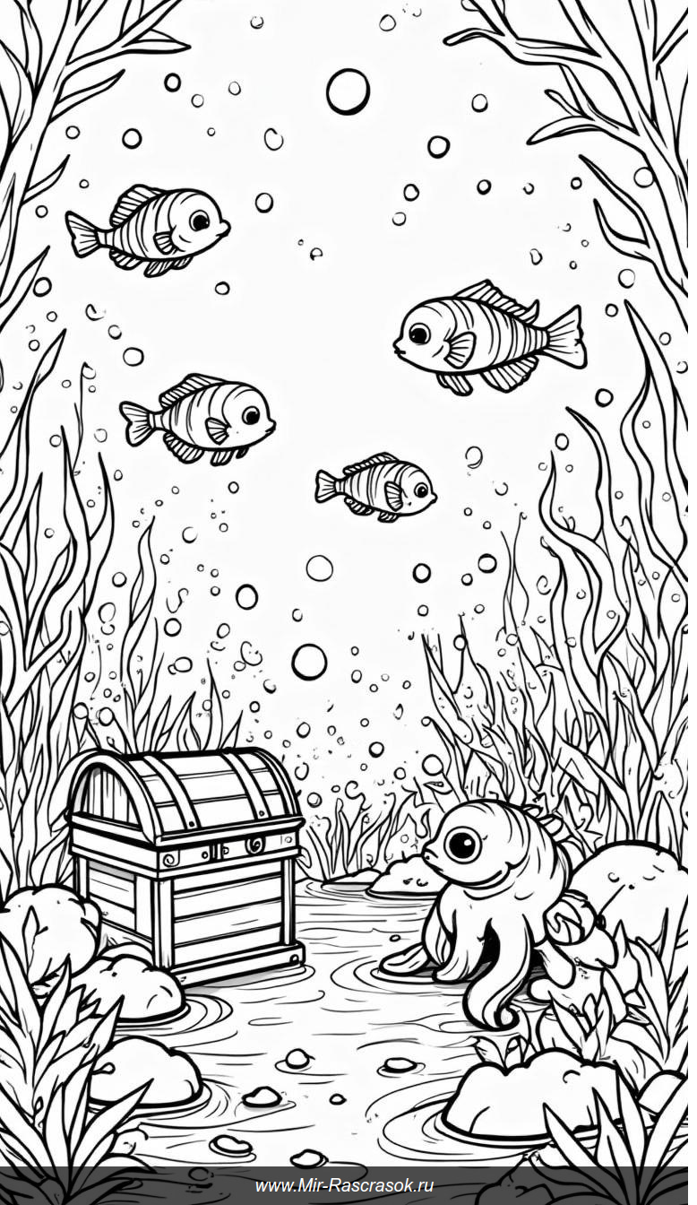 Подводное приключение раскраски с морскими обитателями
