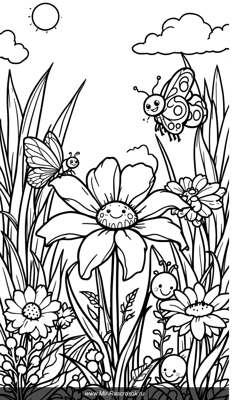 Весёлое раскрашивание в саду с улыбающейся божьей коровкой и друзьями