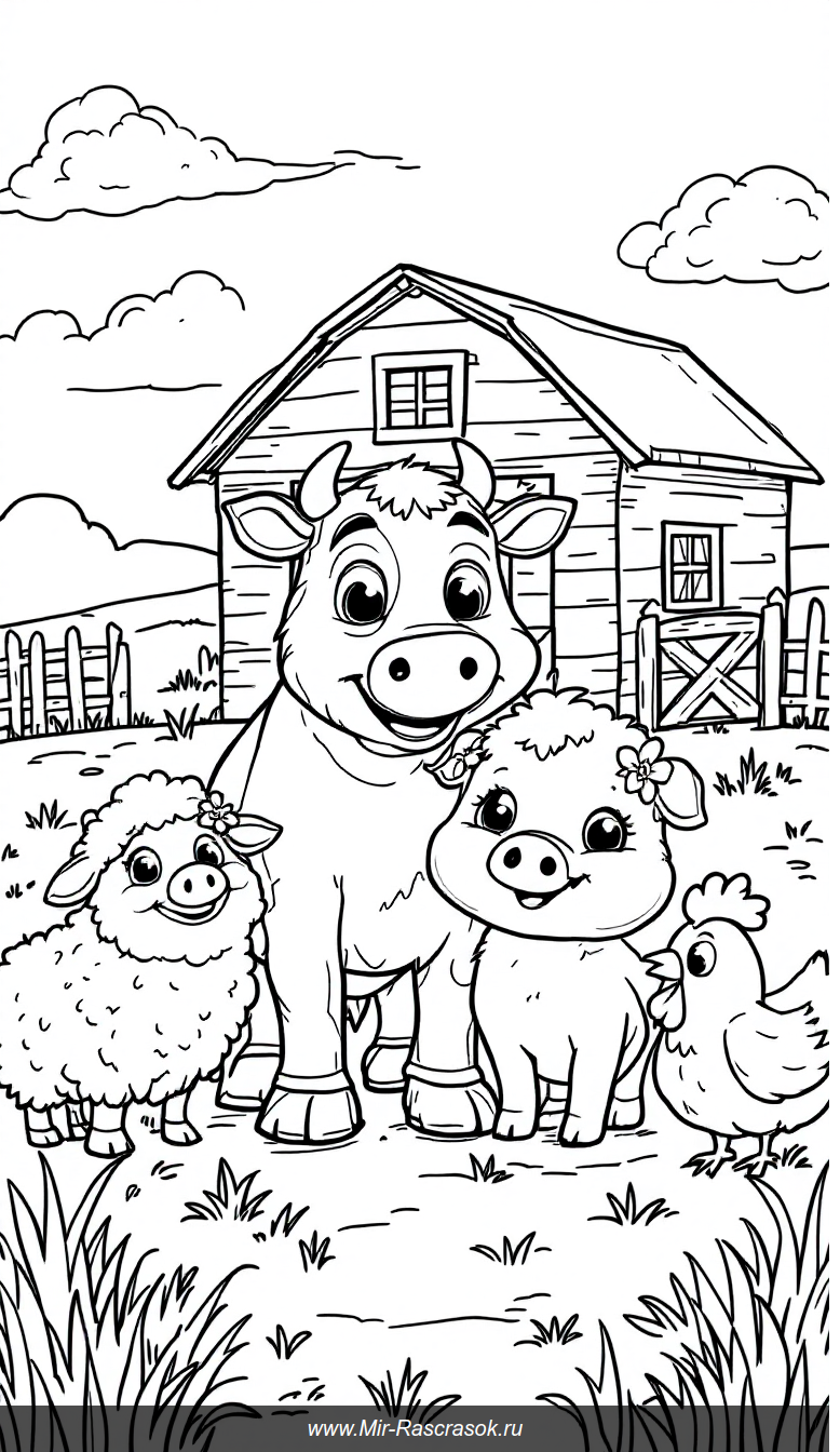 Весёлая ферма больших друзей раскраска для детей