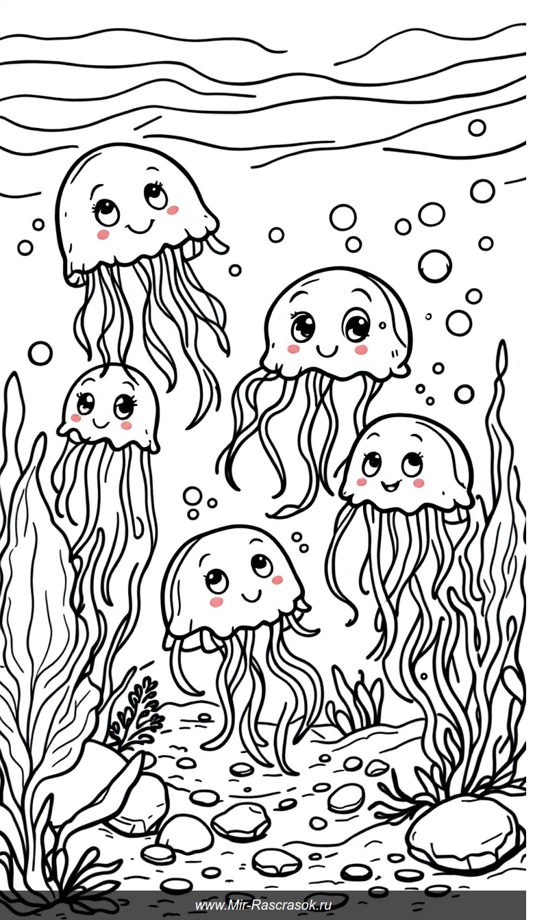 Дружелюбные медузы для детей раскраска подводного мира