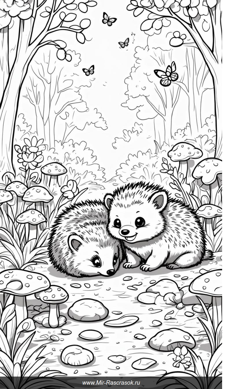 Очаровательные ежики в лесу: раскрасьте уютные моменты