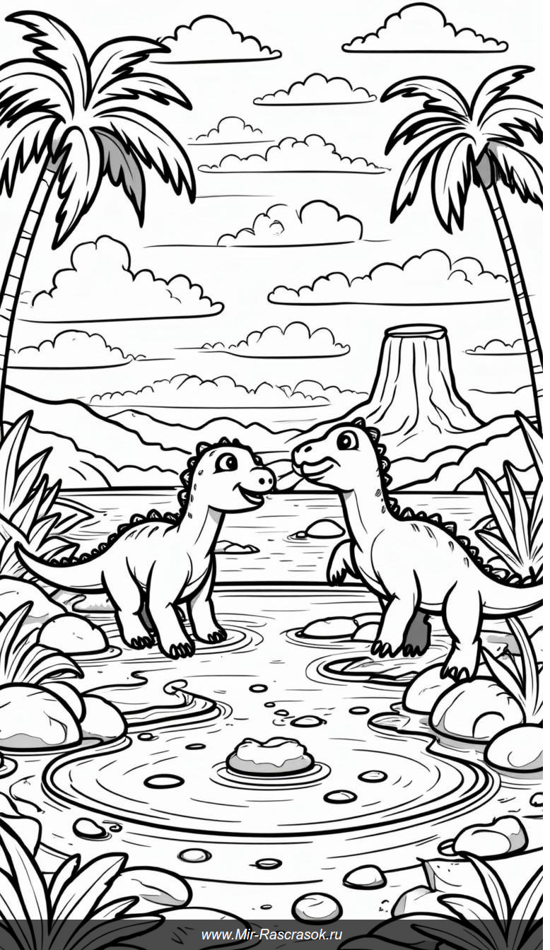 Игра динозавров: раскрасьте их в доисторическом мире