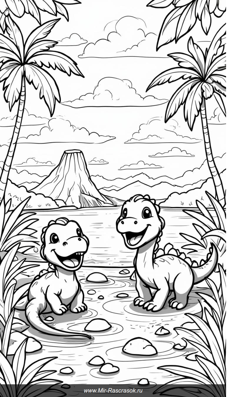 Малыши динозавры в доисторических джунглях