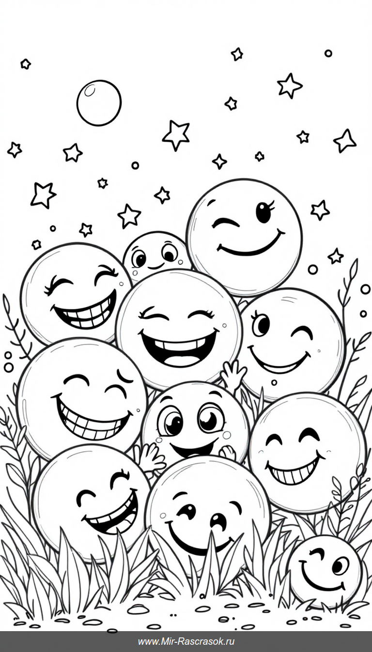 Веселые смайлики для раскраски и хорошего настроения