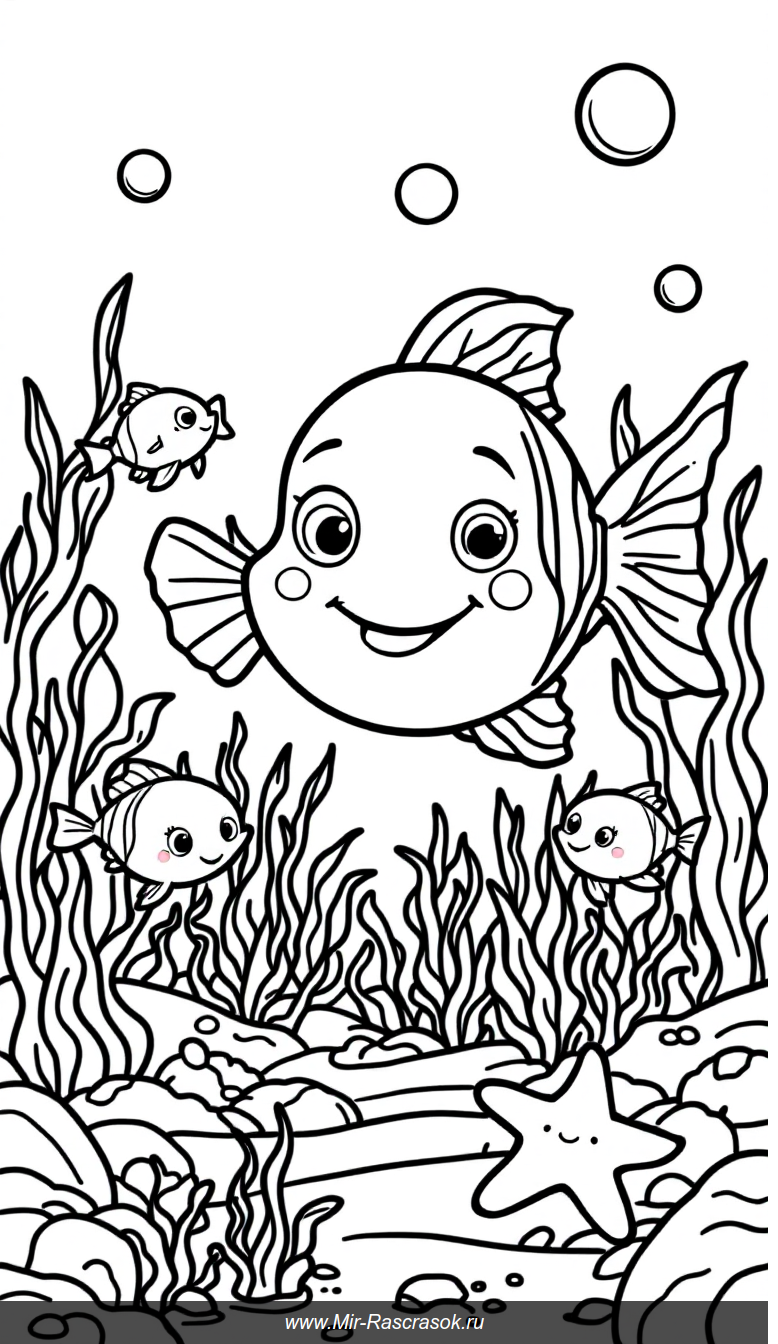 Раскраска подводный мир с дружелюбными рыбками для малышей