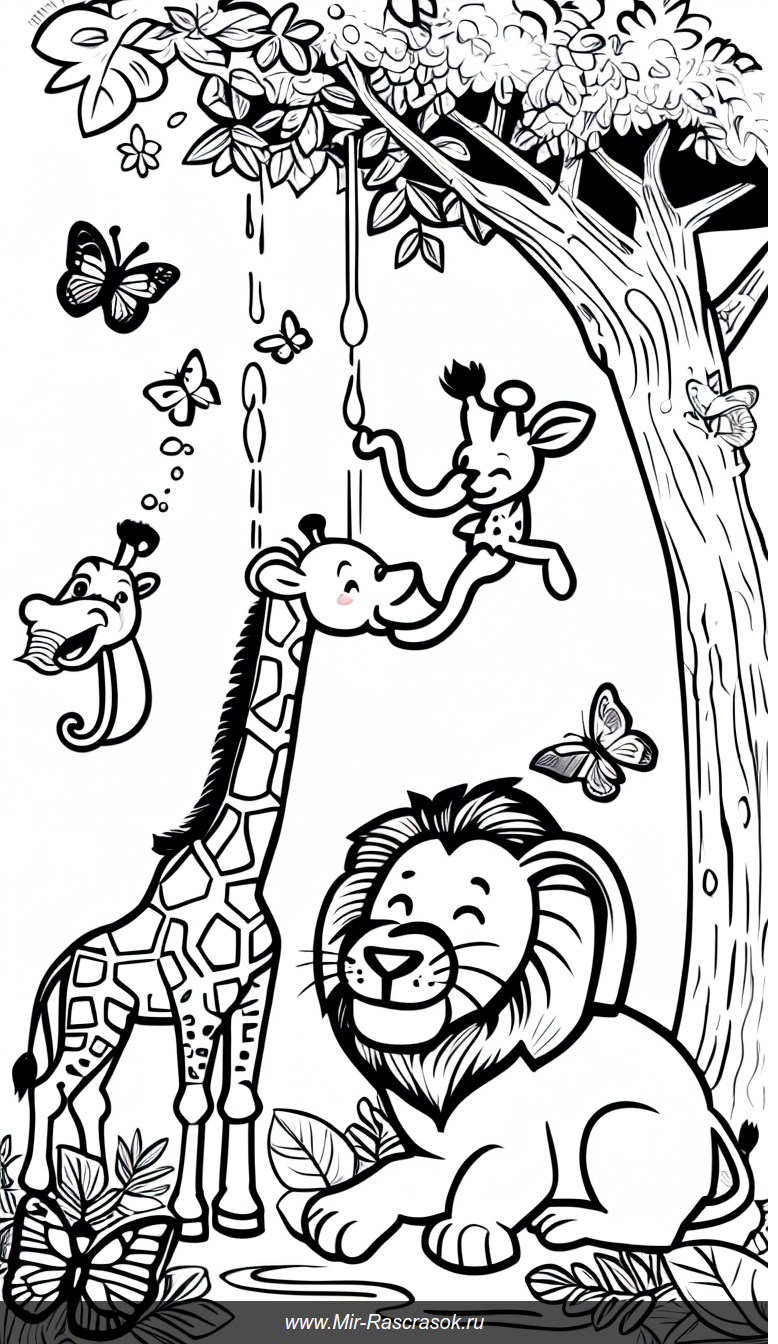 Раскраска с добрыми зоопарковыми животными для весёлого творчества