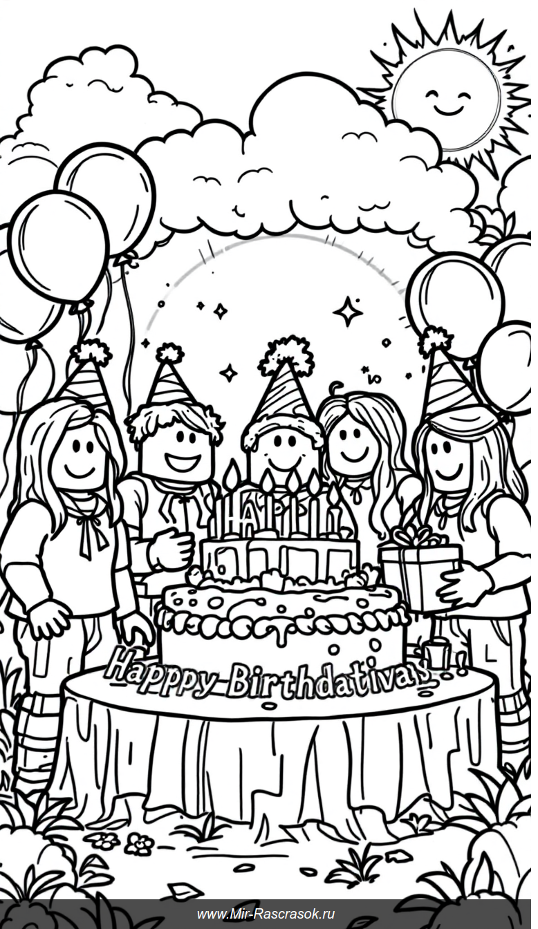 Веселый день рождения Роблокс друзей раскраска для детей