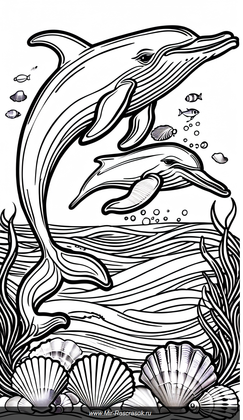 Раскраска с дельфинами и китом для увлекательного морского приключения