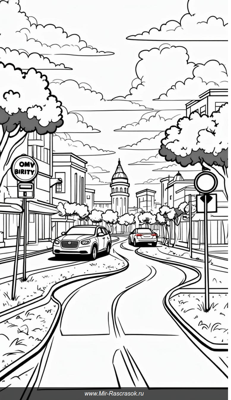 Книга раскрасок перекресток с знаками и веселыми автомобилями