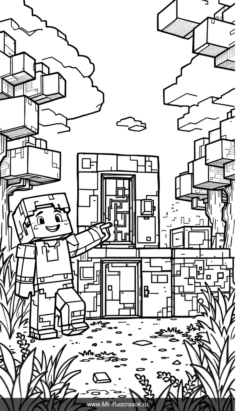 Красочная раскраска с простыми схемами Редстоуна в мире Minecraft