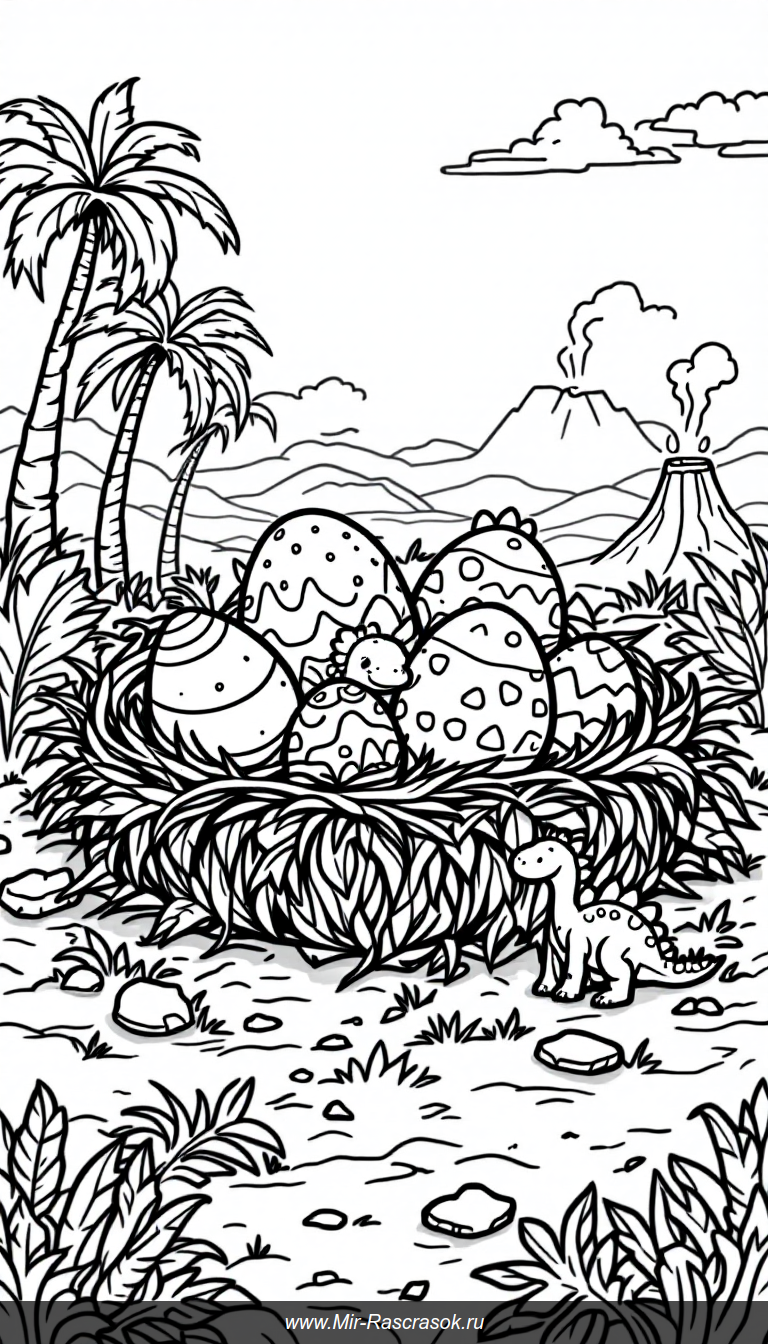 Веселый доисторический мир для раскрашивания малышам