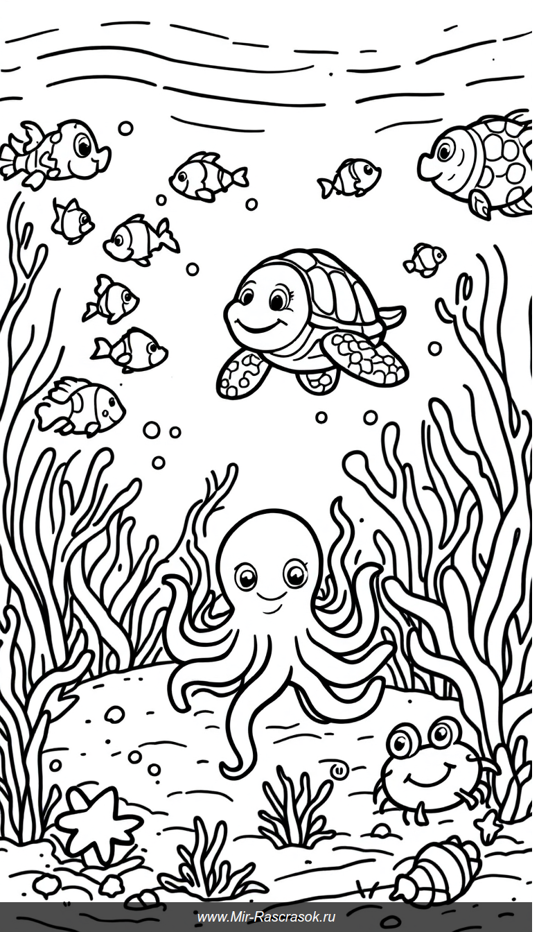 Весёлые подводные приключения для раскрашивания детям