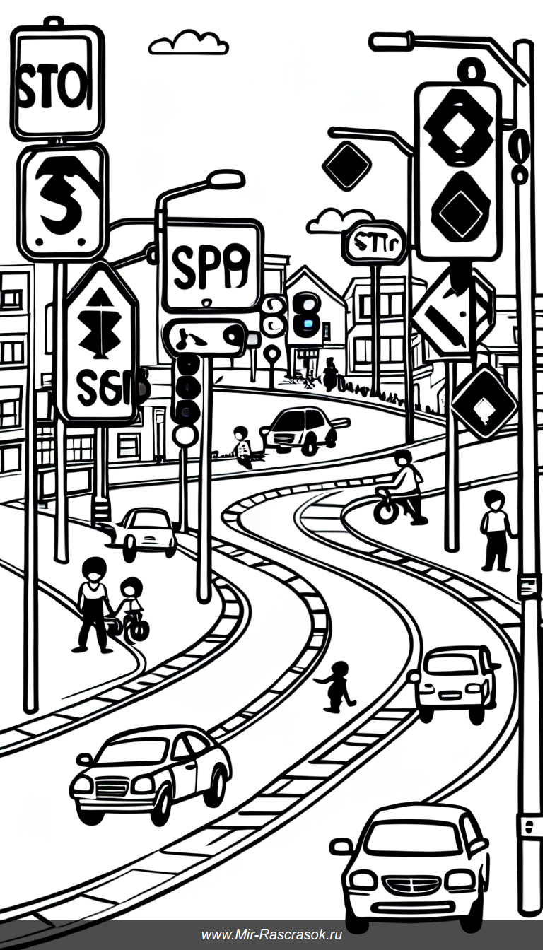 Разукрашиваем улицу с дорожными знаками и пешеходами для детей