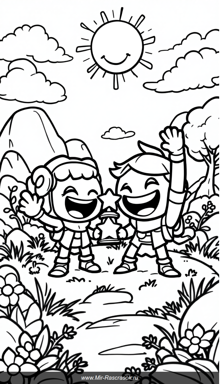 Весёлая раскраска Brawl Stars для маленьких фанатов с героями и трофеем