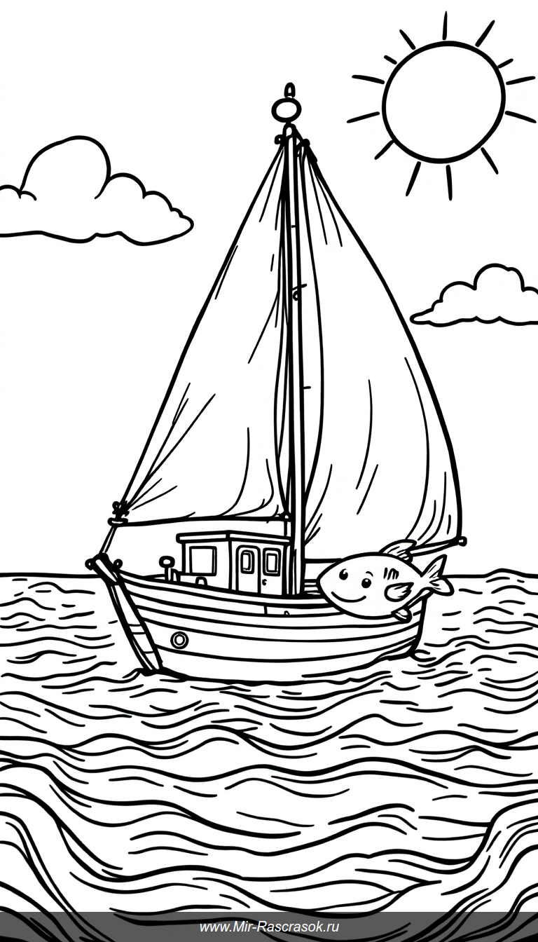 Раскраски Моряки Кораблики и Лодки