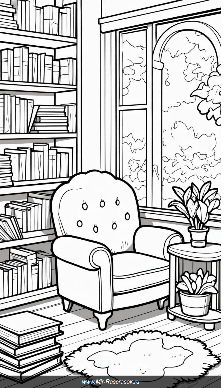 Уютный уголок чтения для цветных карандашей и книг