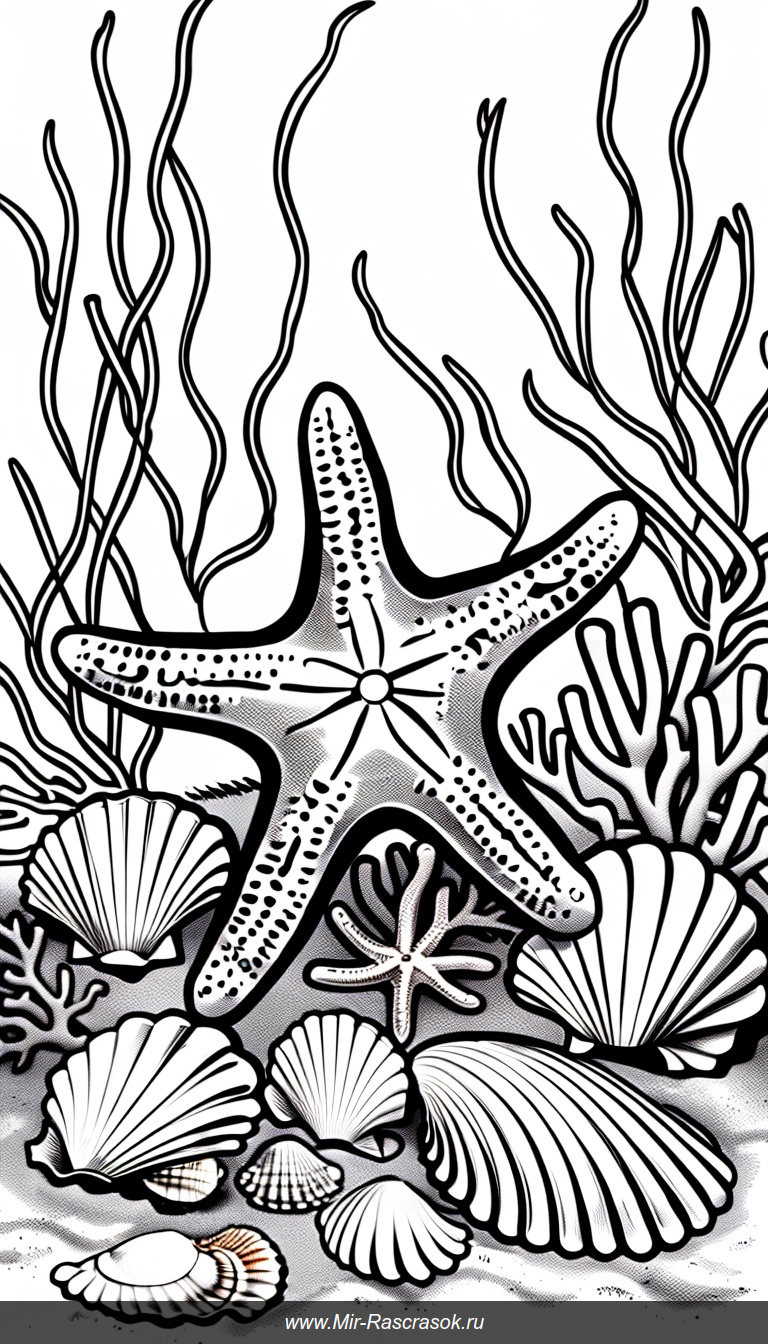 Веселая звездочка на морском дне раскраска