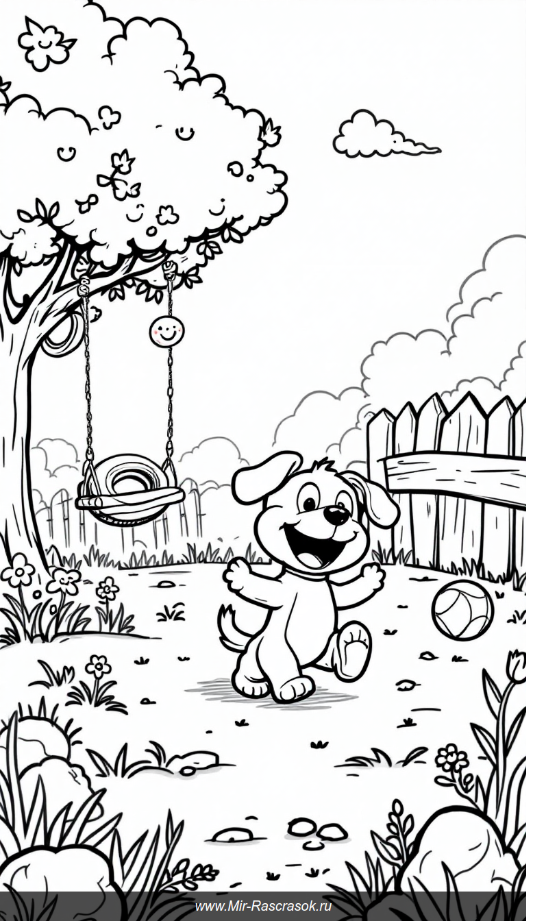 Веселый щенок в солнечном парке Раскраска для детей