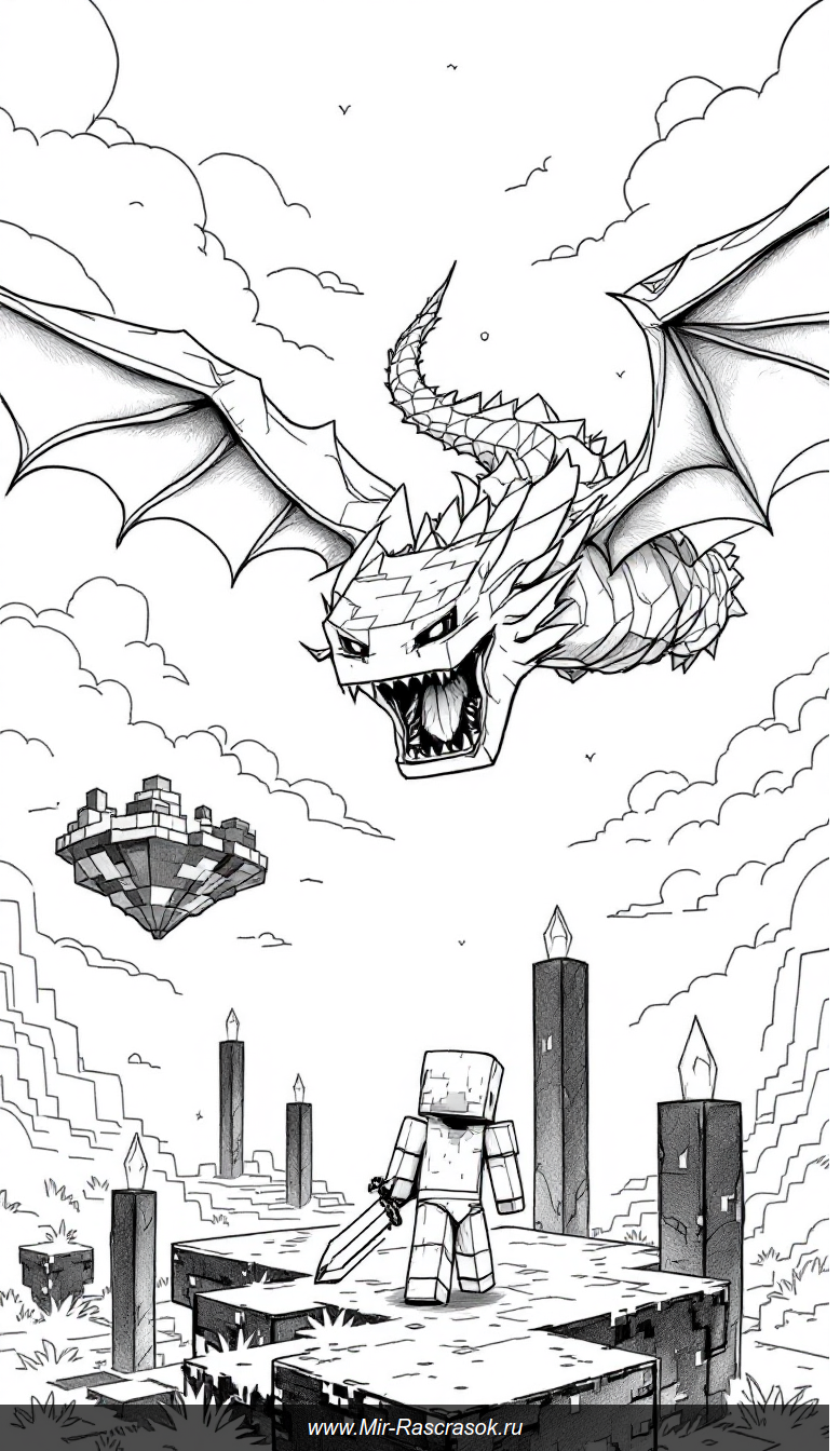Раскраска Майнкрафт Битва с Драконом Эндера для маленьких фанатов
