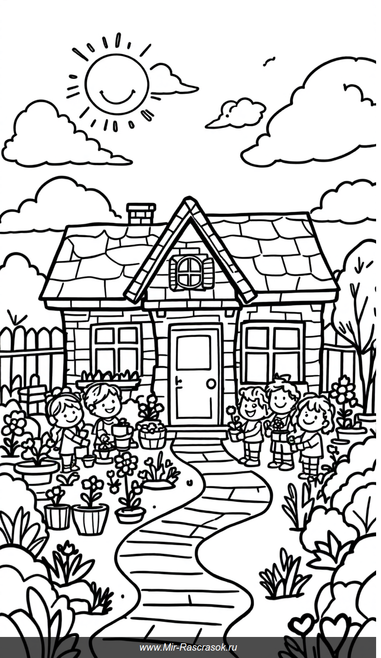 Веселая раскраска улицы Блоксбург из Roblox про дружбу и творчество