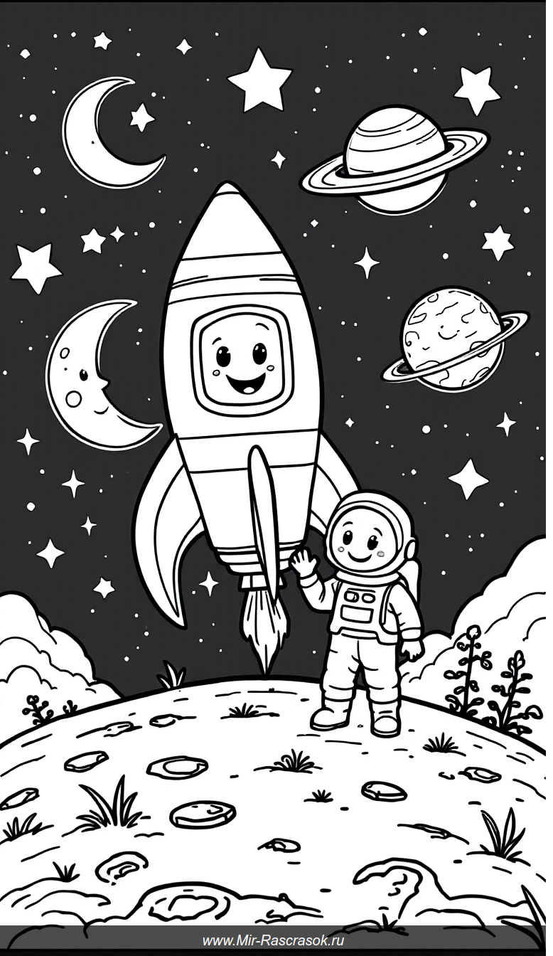 Веселое космическое приключение раскраска для детей