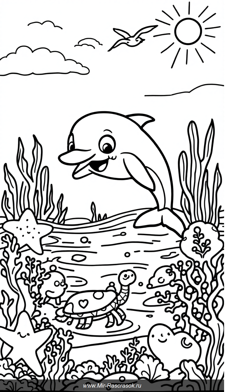 Веселый подводный мир для веселого раскрашивания детей