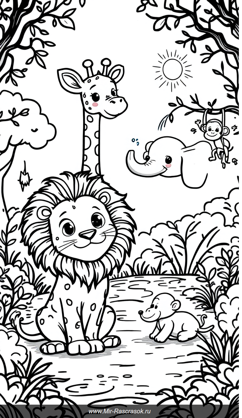 Дружелюбные животные в зоопарке для весёлого детского раскрашивания