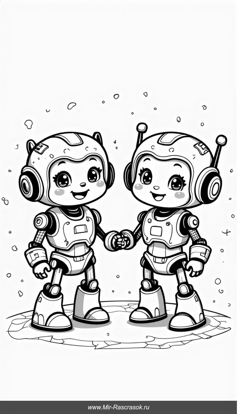 Раскраска милых роботов в кругу