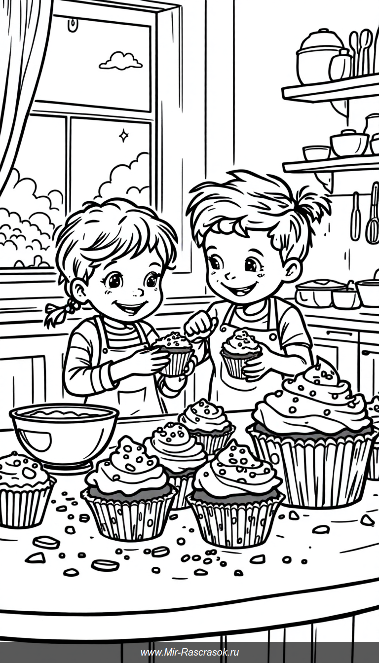 Веселые кексы для детской раскраски