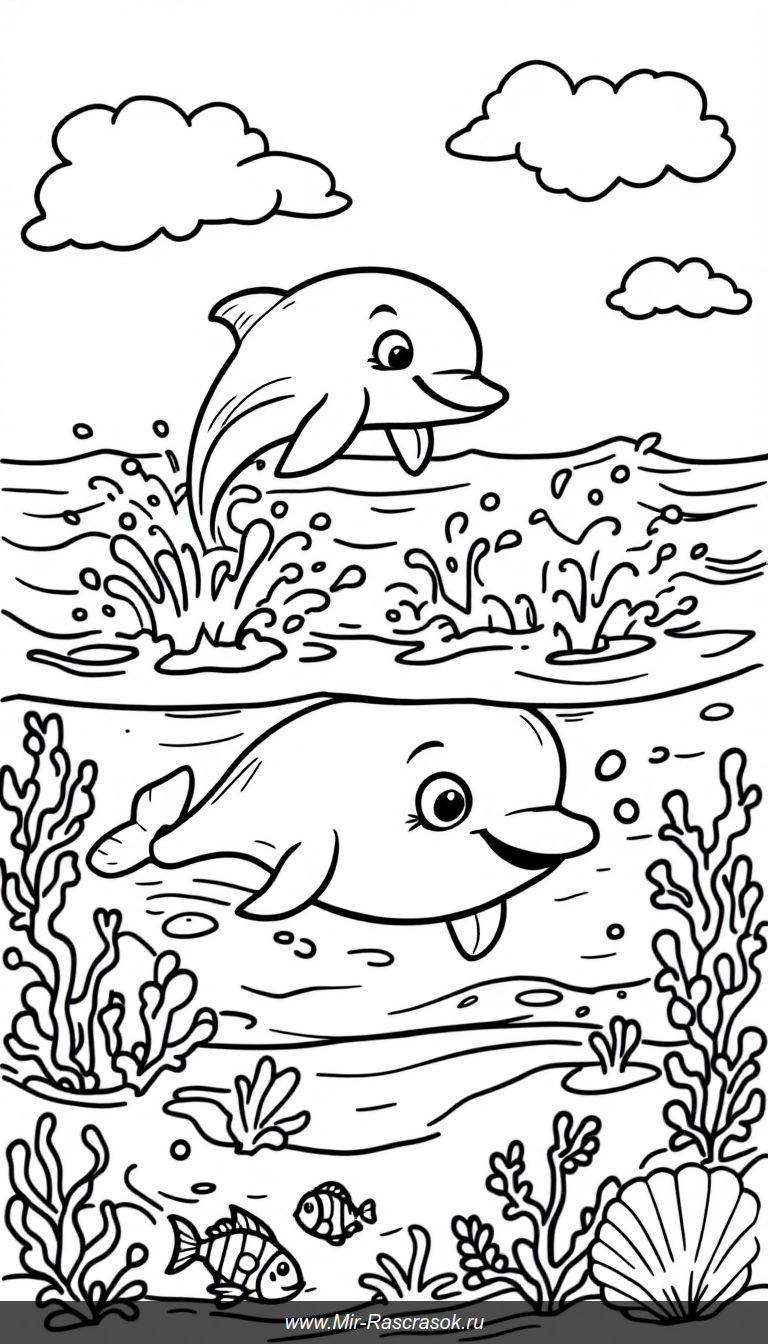 Веселые морские друзья для детской раскраски
