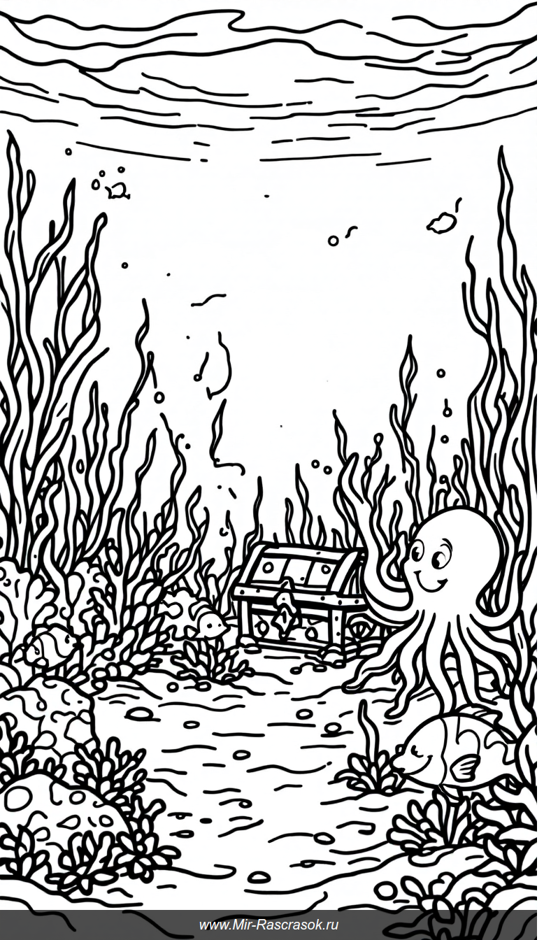 Веселый дельфин и морские друзья в раскраске для детей