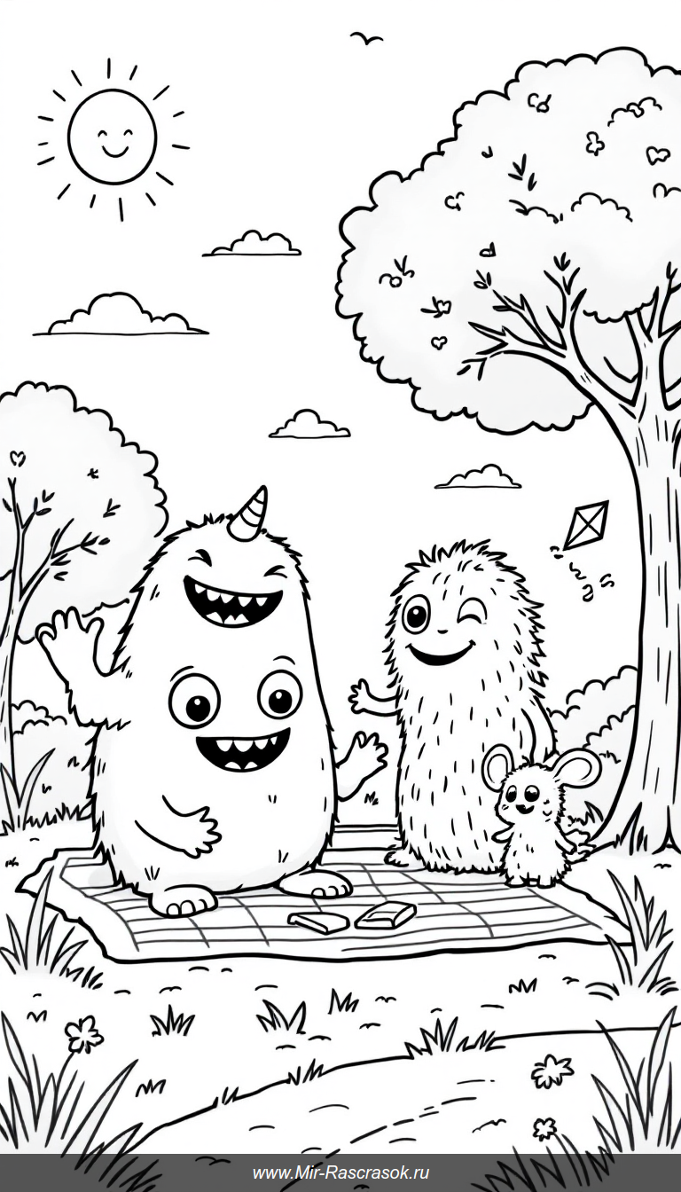 Веселые монстрики для раскраски