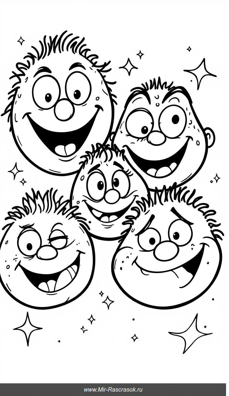 Веселые рожицы для раскрашивания с яркими эмоциями и забавными выражениями