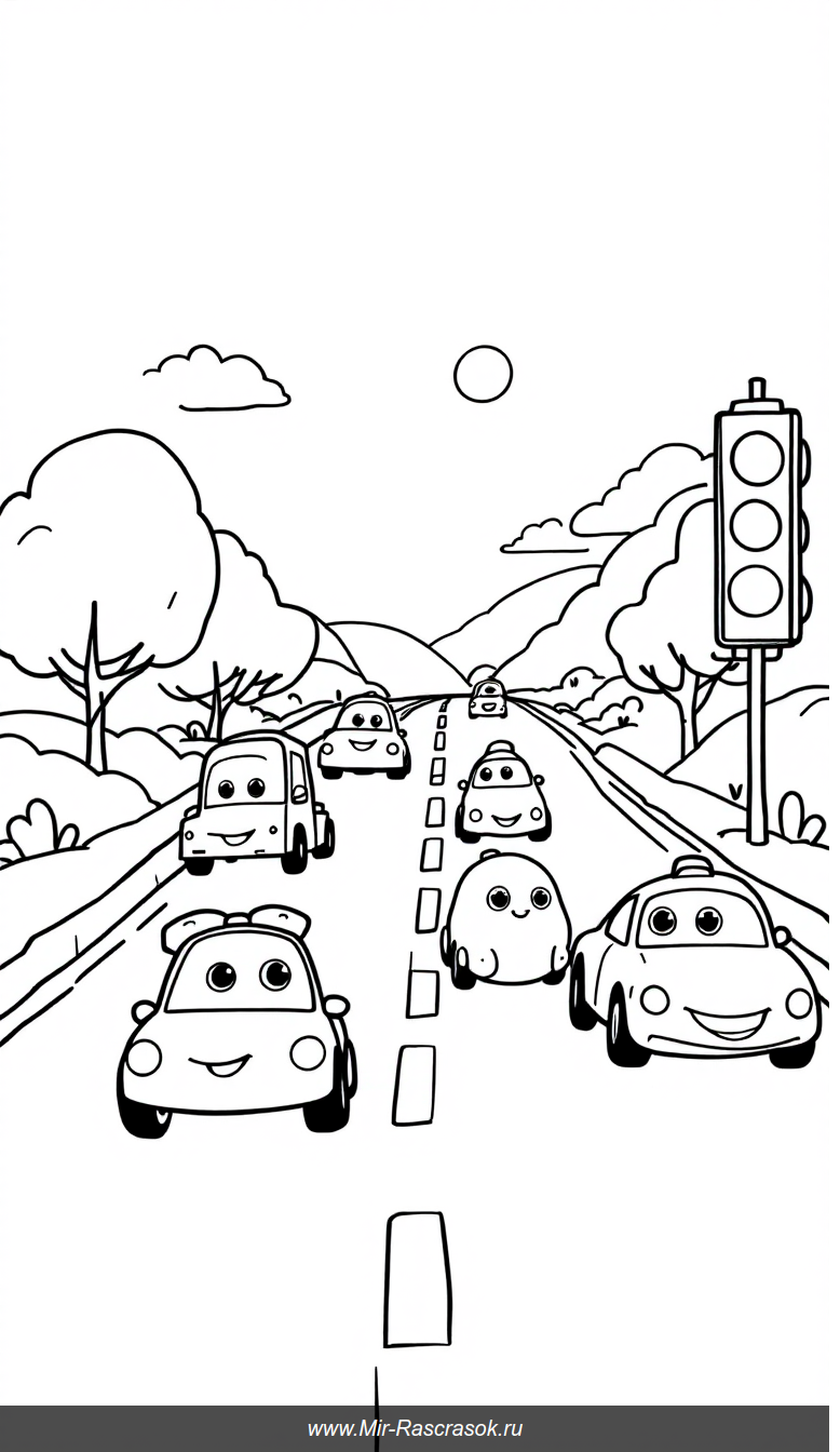 Веселый мир маленьких машинок: раскраска для самых маленьких