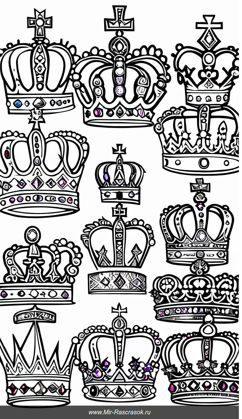 Королевские короны мира раскраска с узорами и драгоценностями