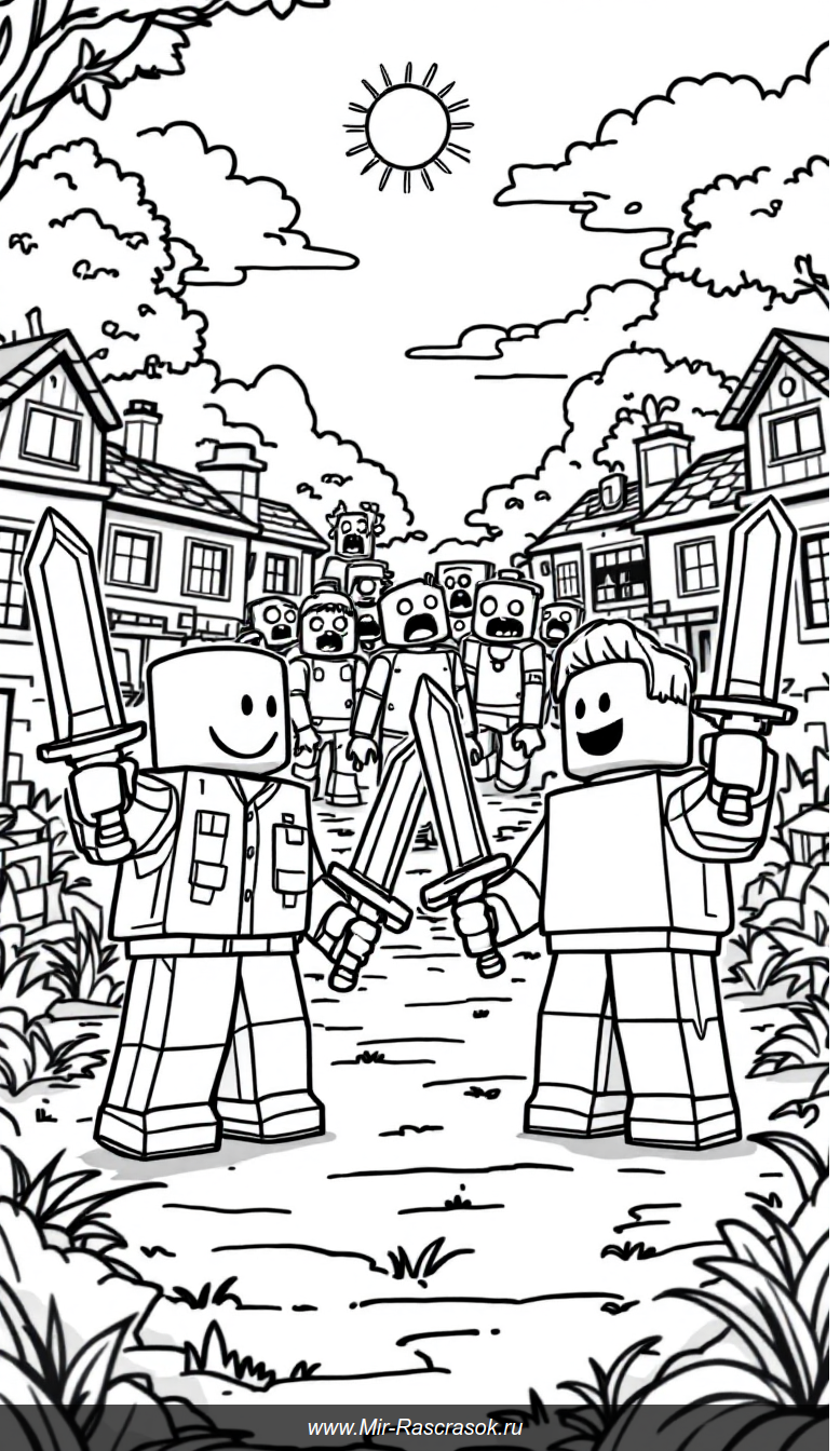 Веселое приключение в Роблокс мир для раскрашивания детей