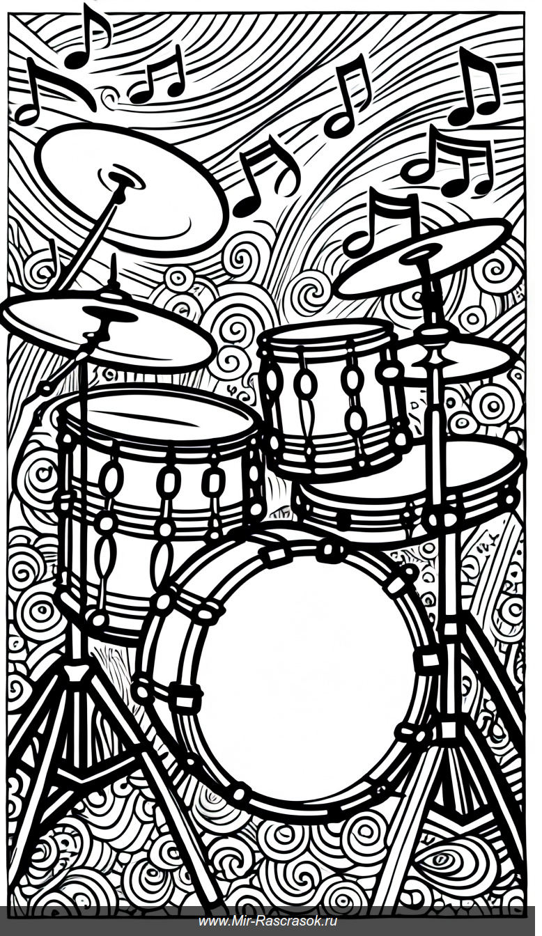 Ритмы радости: веселый барабанщик в деталях раскраски