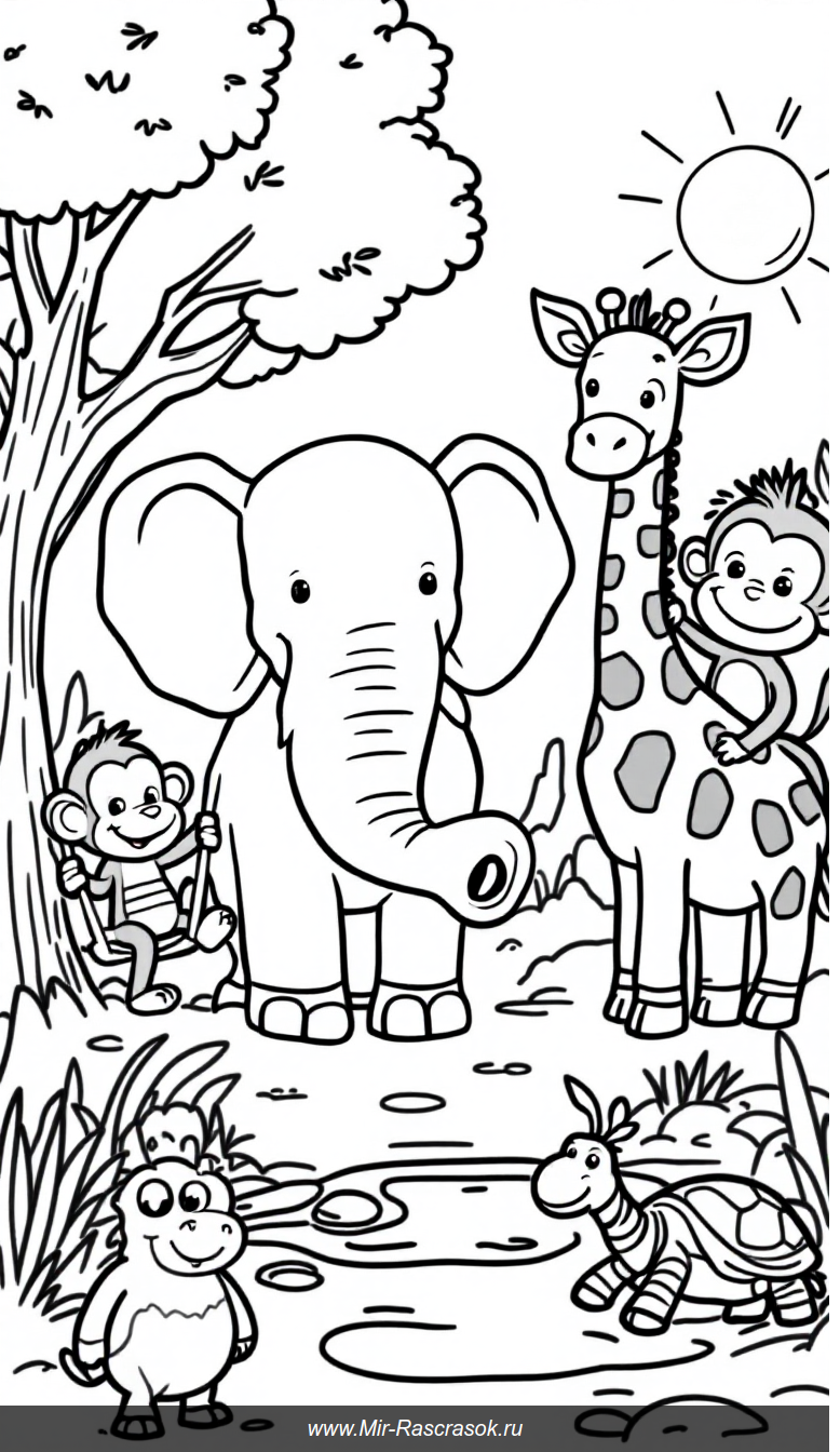 Веселый зоопарк для раскрашивания дружелюбных животных