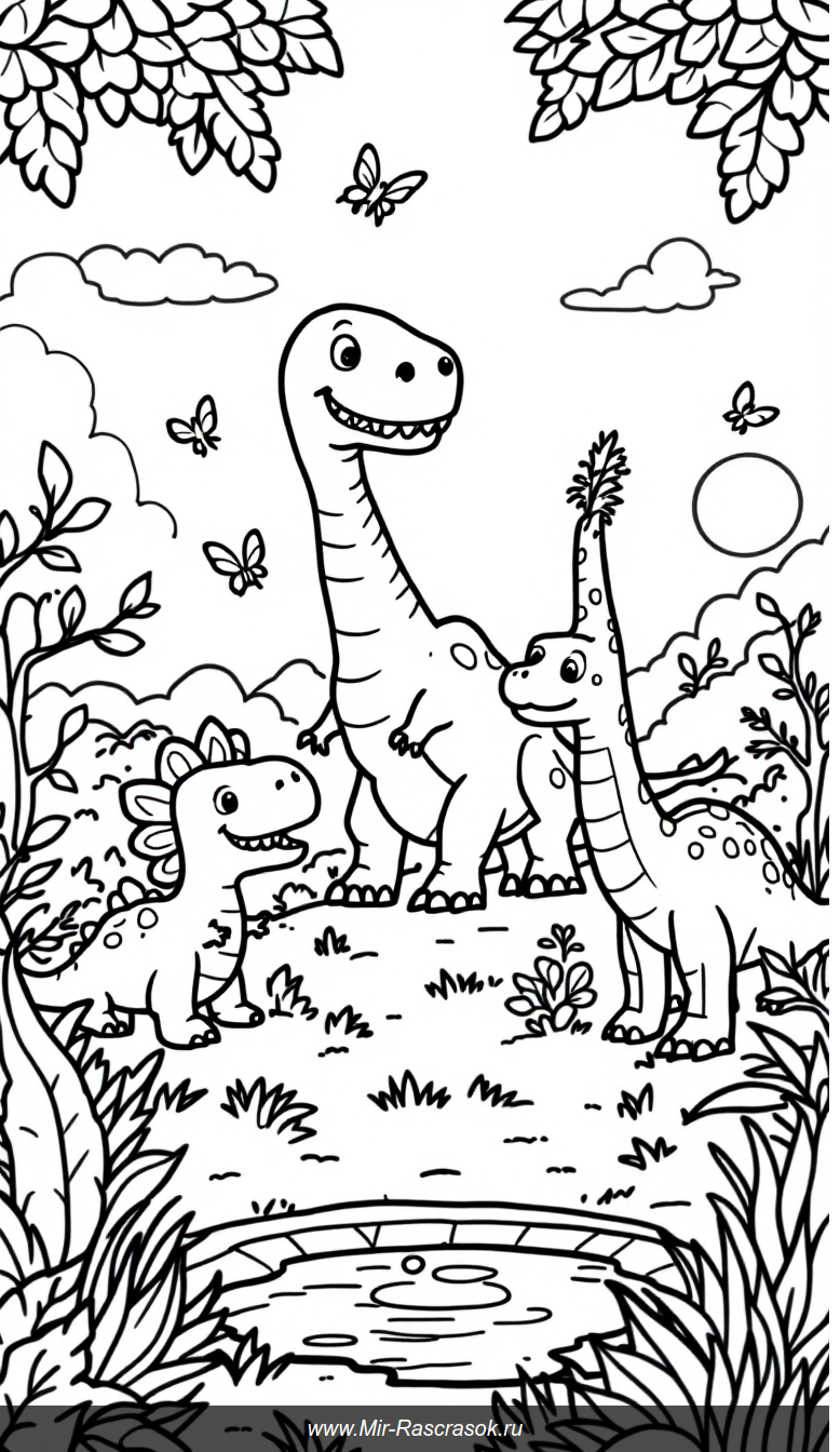 Раскраска Волшебный Парк Динозавров для Маленьких Художников
