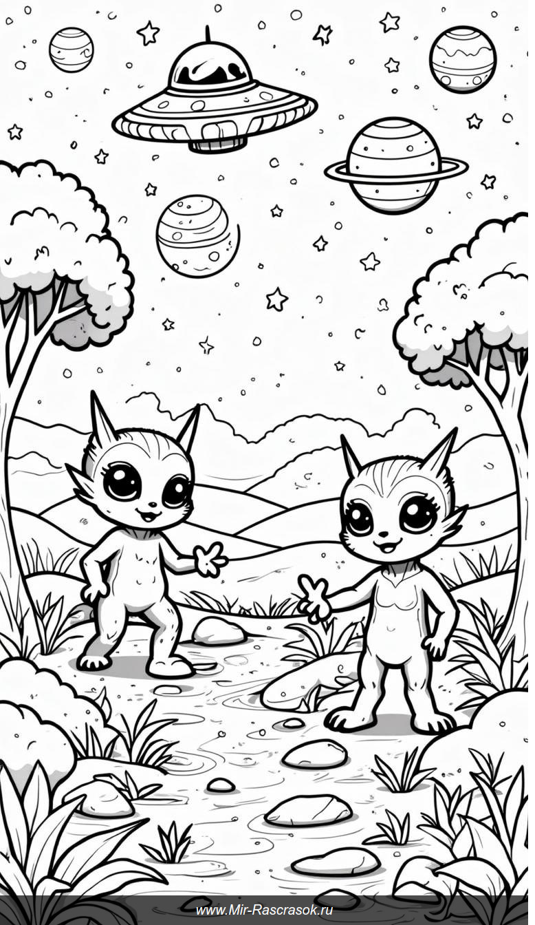 Космическое приключение: раскрась дружелюбных инопланетян
