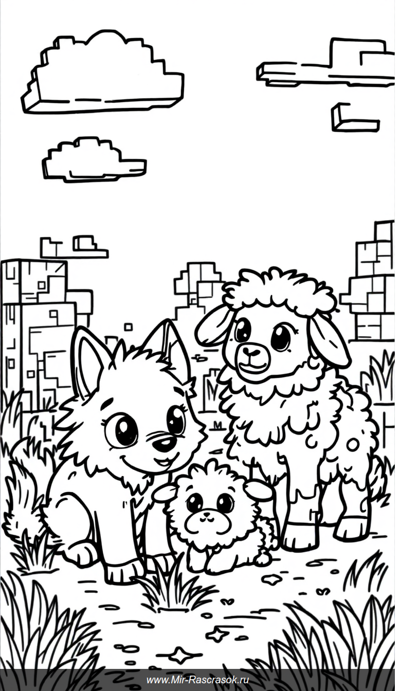 Веселая раскраска с животными из Майнкрафт для малышей
