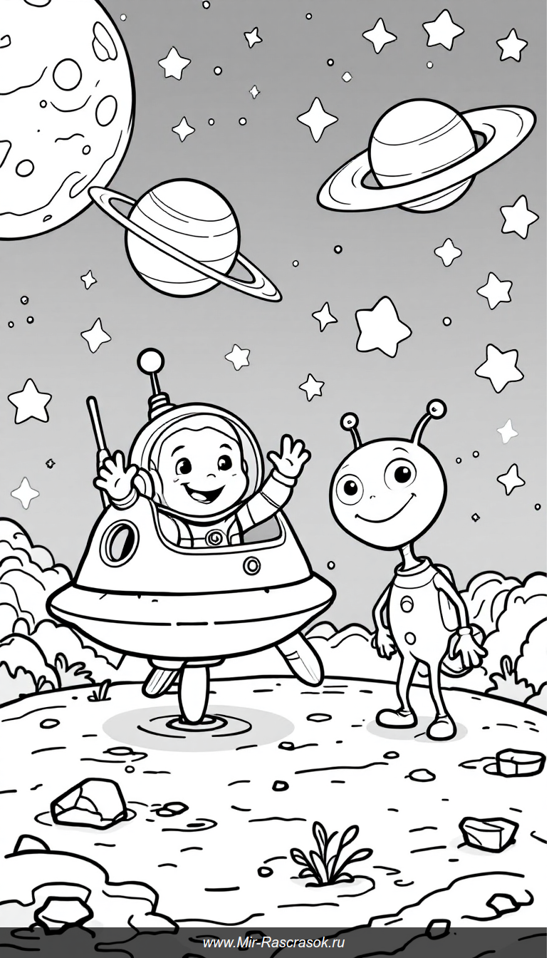 Дружелюбное космическое приключение для раскрашивания детьми