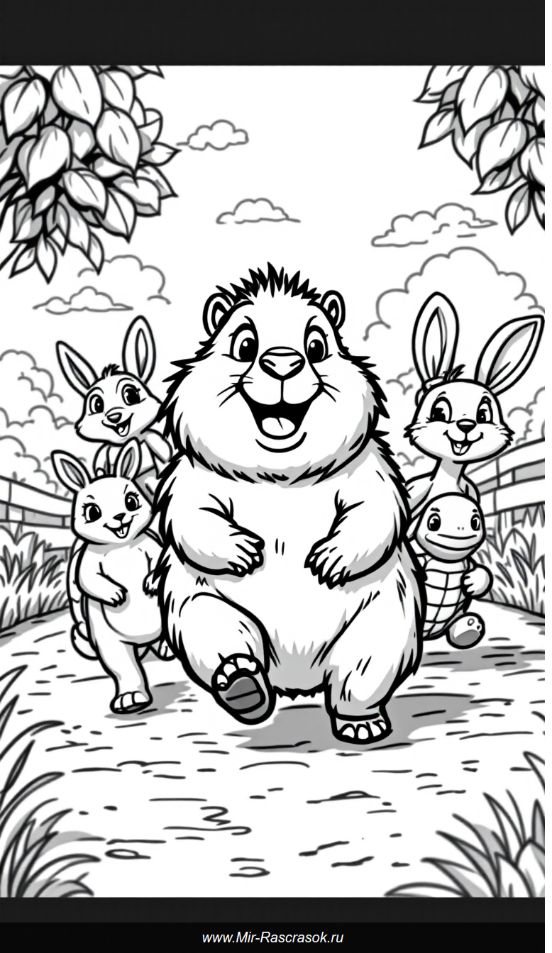 Весёлые гонки друзей раскрась и улыбнись