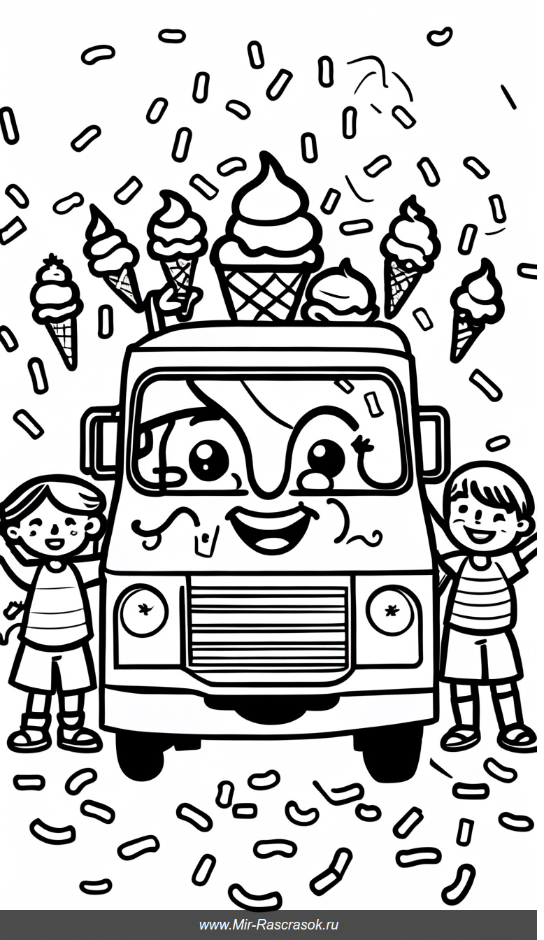 Весёлый раскрасочный мир с мороженым и радостными детьми
