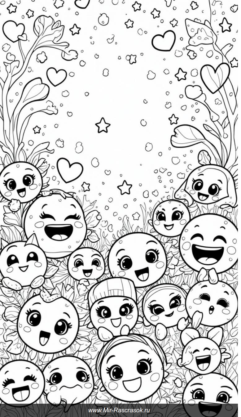 Раскраска: Уникальные смайлики в веселом мире творчества