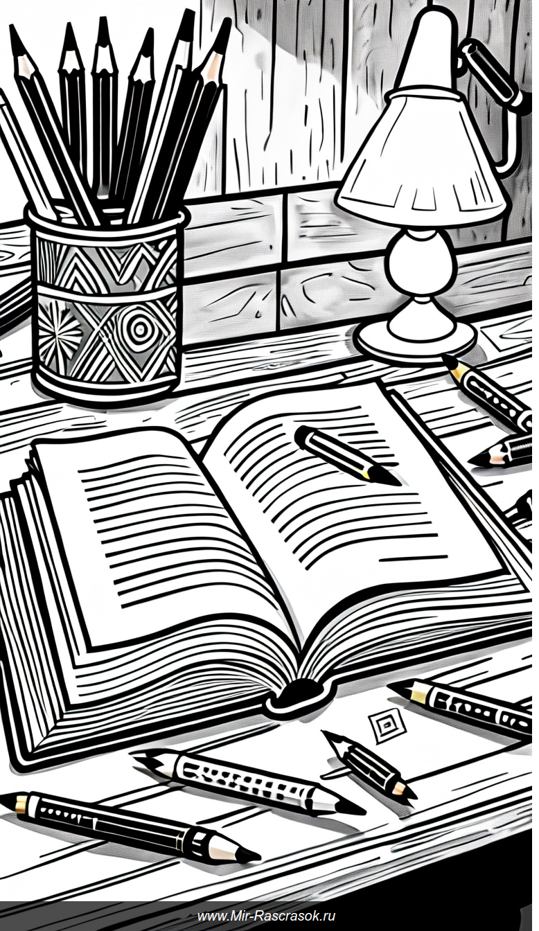 Раскраска в уединении уютного светильника на деревянном столе