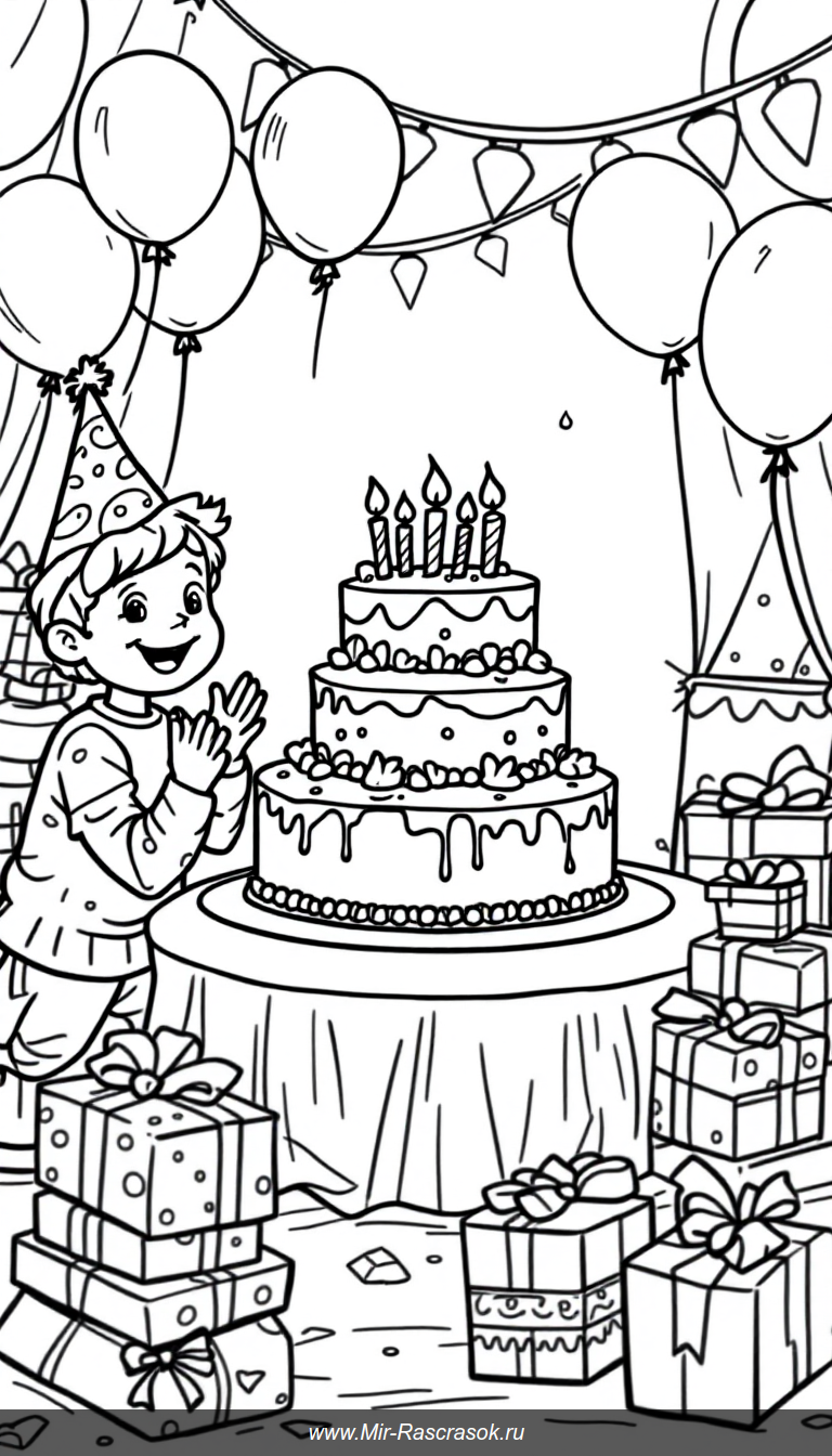 Лучшие раскраски тортов на день рождения для детей