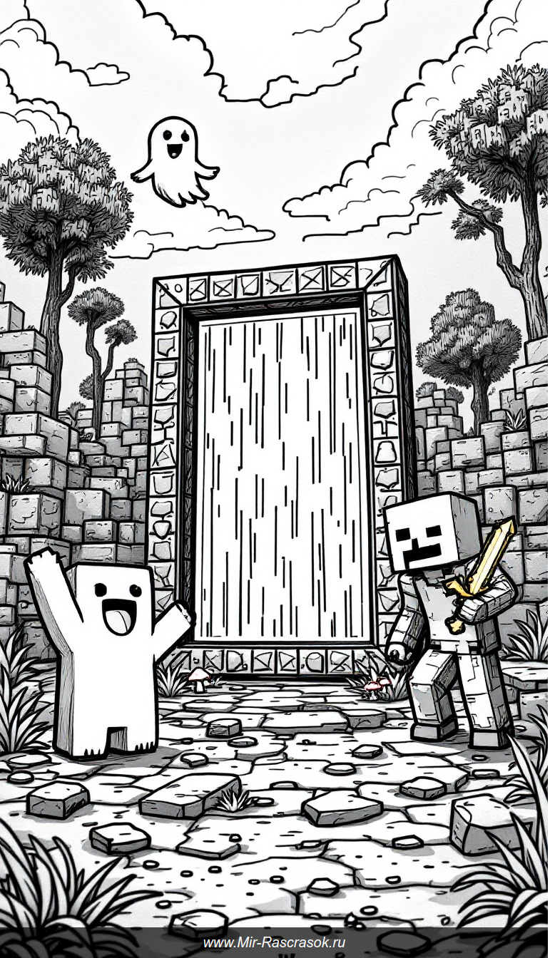 Раскраска Майкрафт Дружелюбный Портал Нижнего мира для детей