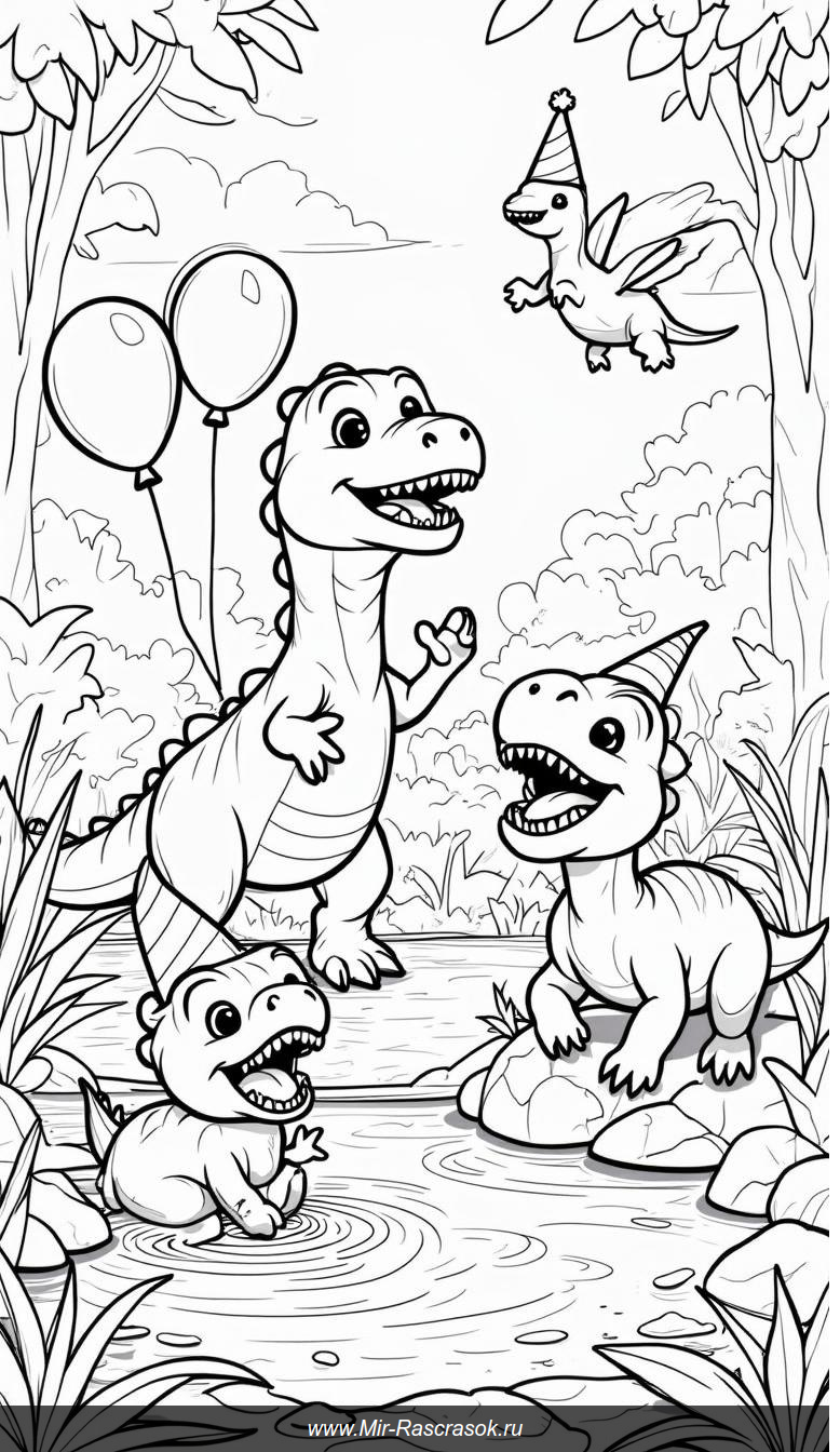 Весёлые динозавры в доисторическом лесу